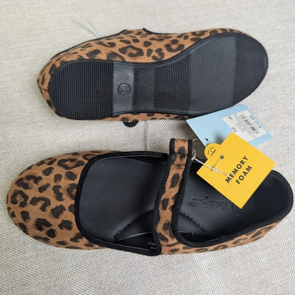 Cat & Jack Mary Jane Flats Kids Size 12 Brown NWT Leopard Print Memory Foam